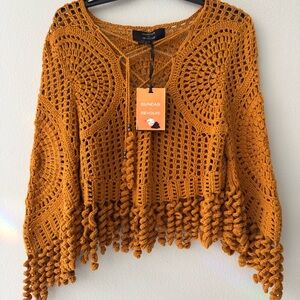 Dundas and Revolve Women's Orange Crochet Sweater